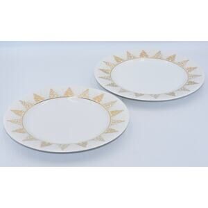 Dansk Golden Pines Christmas Holiday Trees Salad Luncheon 9" 2 Plate Set Retired